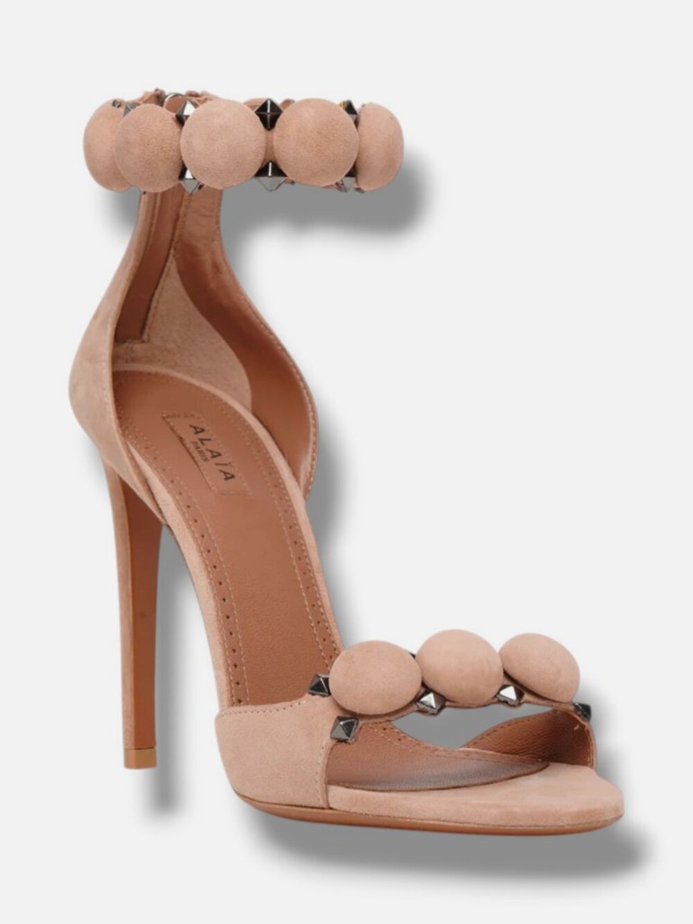 Alaïa Women's Beige Bombe Stud Suede High-Heel Sandals Shoes Size EU:35 US:5